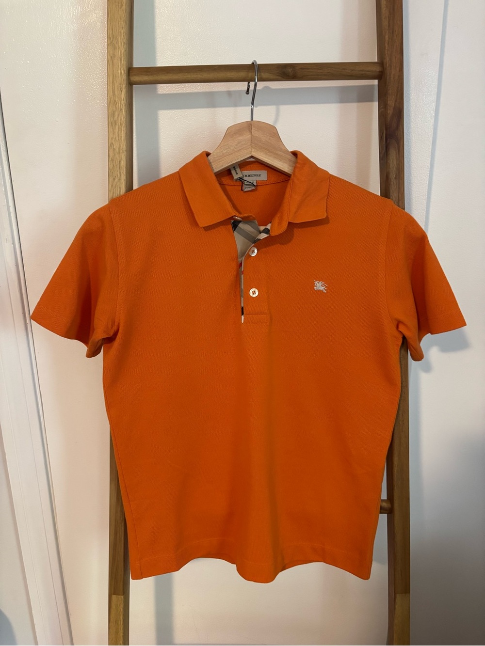 Burberry Orange Short Sleeve Polo with Check Trim